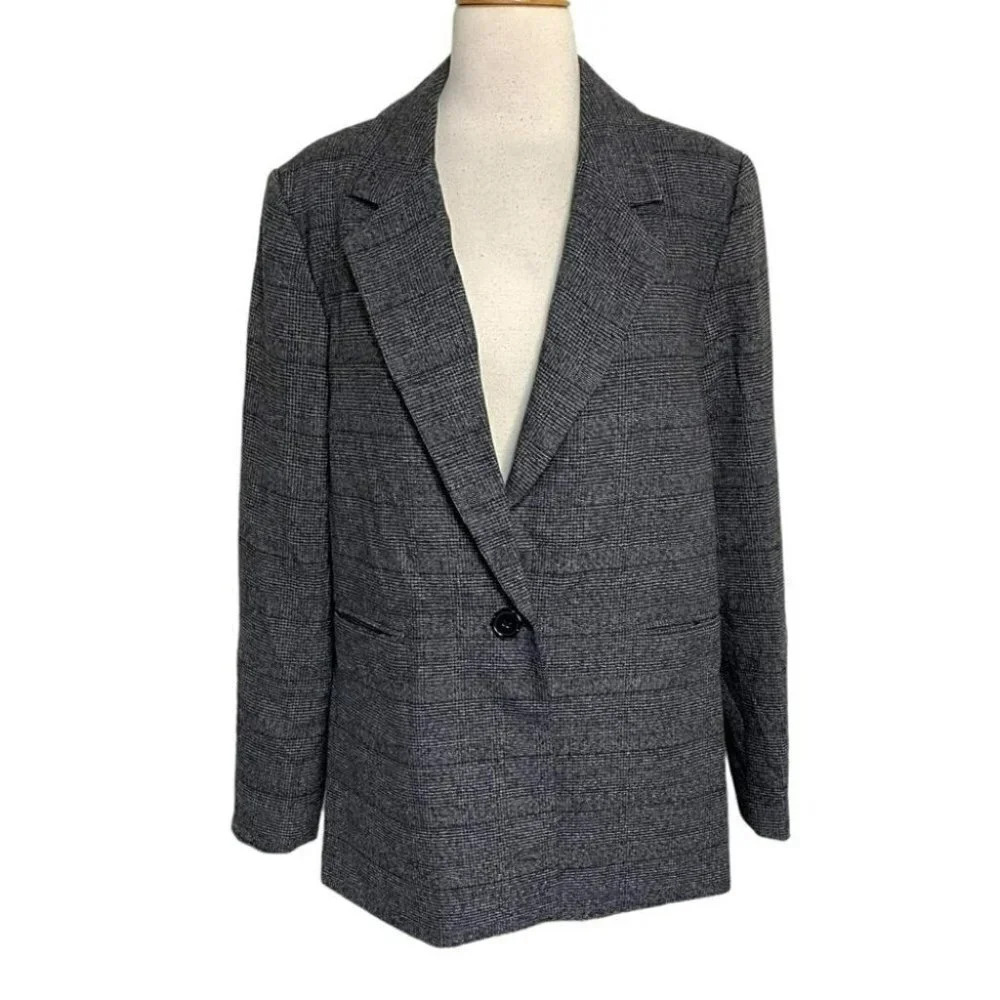 Philosophy Republic Clothing Blazer 12 Gray Glen Plaid Single Button Office